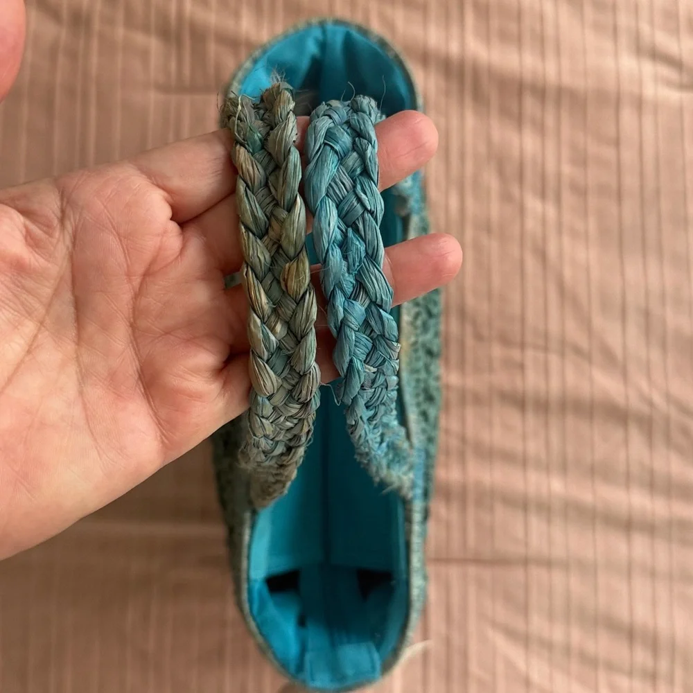 Cappella Straworld Boho Beach Bag Tote Zipper Closure Handwoven Teal Crochet
